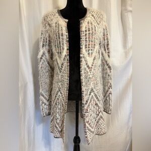 Absolutely Famous multicolored faux fur long sleeve open front cardigan size M